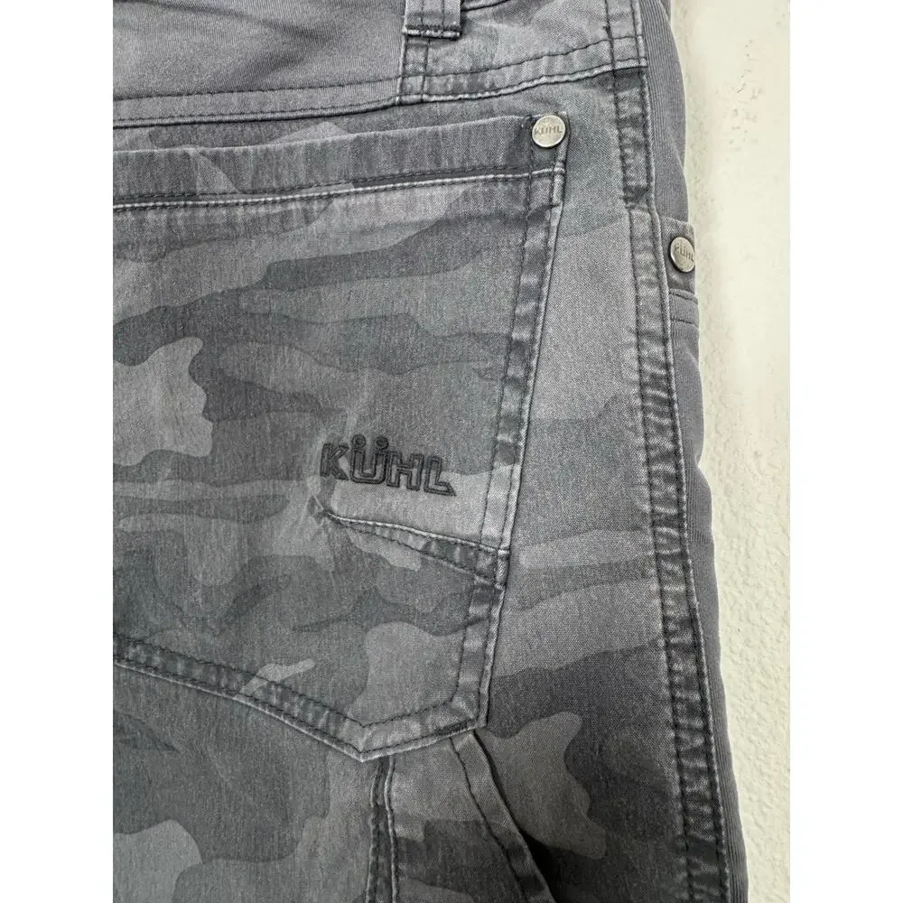 KUHL Silencr Camo Cargo Shorts Men's 32 Gray Black Gusseted Hiking Workwear
